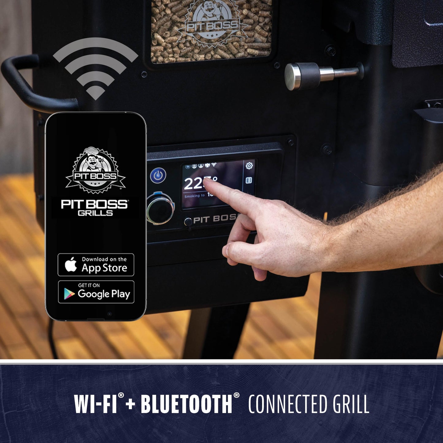 Pit Boss 1300 Navigator Series WiFi & Bluetooth Wood Pellet Grill & Smoker, Flame Broiler and Touchscreen Controller, 1,329-Sq. In. Cook Space, 180°F to 500°F Temp Range, Meat Probe, 30 lb. Hopper