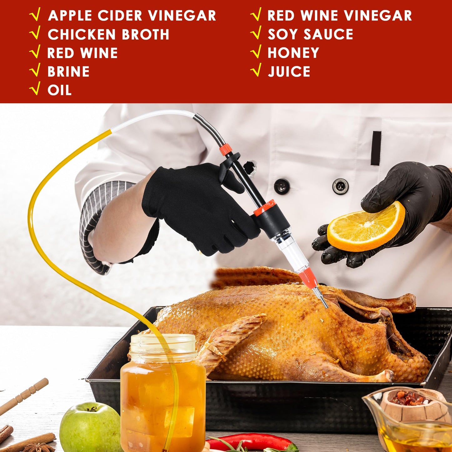Marinade Injector Syringe with 3 Flow Settings & 4 Needles