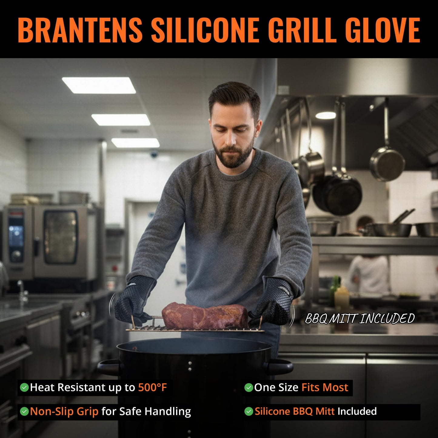Branten's BBQ Rub Gift Box Combo: Four Bottles of Seasoning for Meat and Vegetables, Gluten Free, Total of 49.5 Ounces, with BBQ Silicone Mitt Included