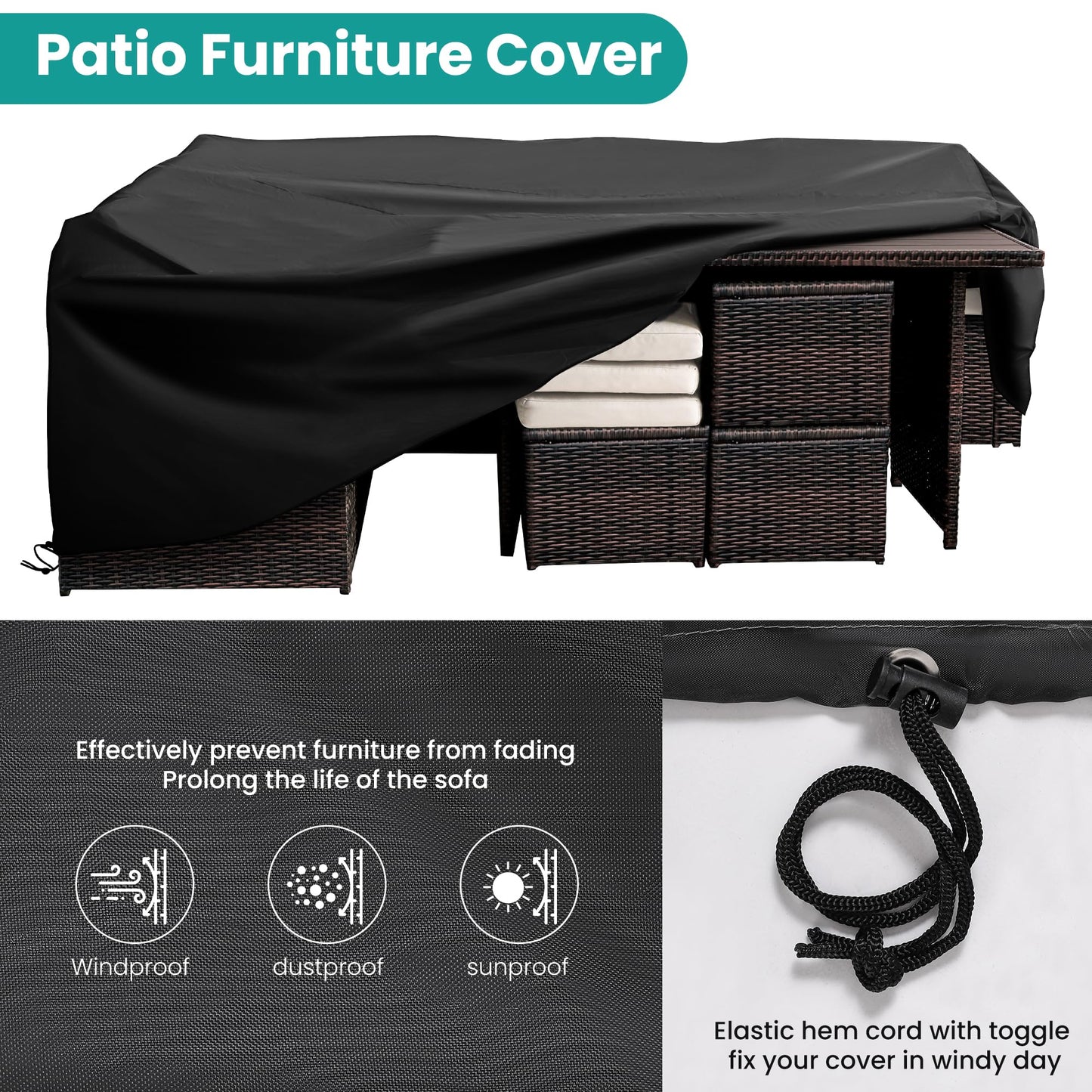 Wumiokio Patio Furniture Set, 7 Pieces Outdoor Patio Furniture with Dining Table&Chair, All Weather Wicker Conversation Set with Ottoman,Brown Rattan & Ivory Cushions (Include Sofa Dust Cover)