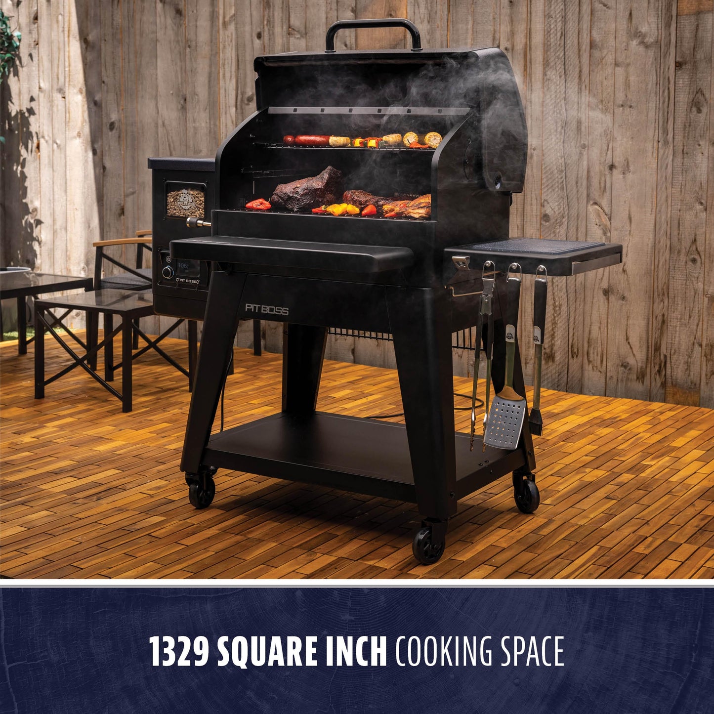 Pit Boss 1300 Navigator Series WiFi & Bluetooth Wood Pellet Grill & Smoker, Flame Broiler and Touchscreen Controller, 1,329-Sq. In. Cook Space, 180°F to 500°F Temp Range, Meat Probe, 30 lb. Hopper