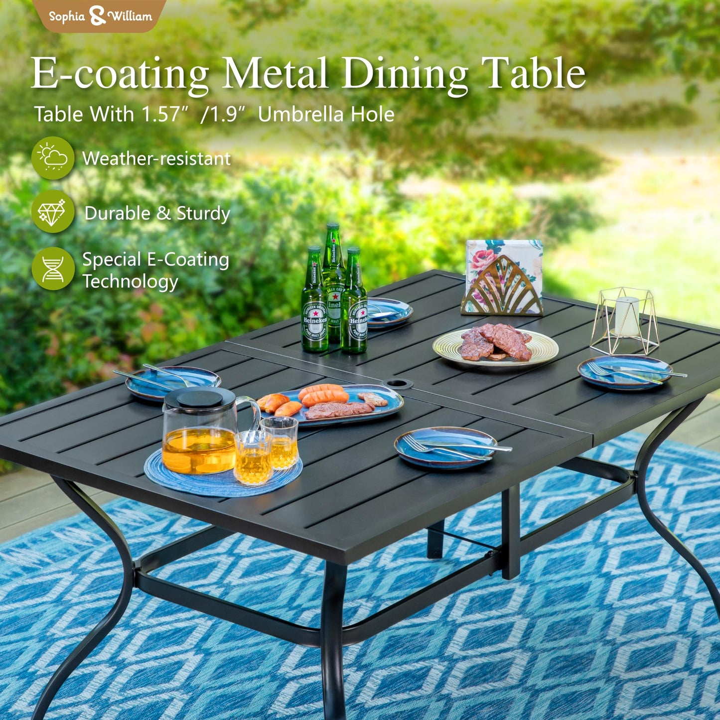 Sophia & William Patio Set with Umbrella 8 Pieces Outdoor Dining Set for 6 with 13ft Double-Sided Umbrella Beige, 6 x Swivel Patio Chairs Brown, 1 Metal Table for Lawn Garden (No Umbrella Base)