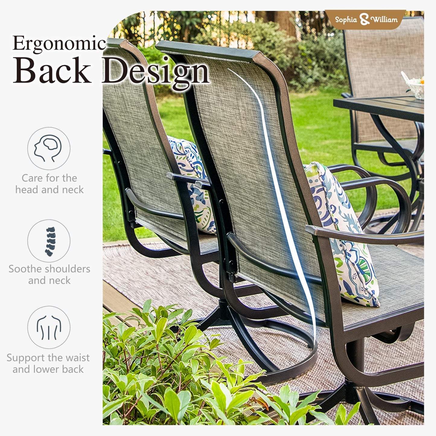 Sophia & William Patio Set with Umbrella 8 Pieces Outdoor Dining Set for 6 with 13ft Double-Sided Umbrella Beige, 6 x Swivel Patio Chairs Brown, 1 Metal Table for Lawn Garden (No Umbrella Base)