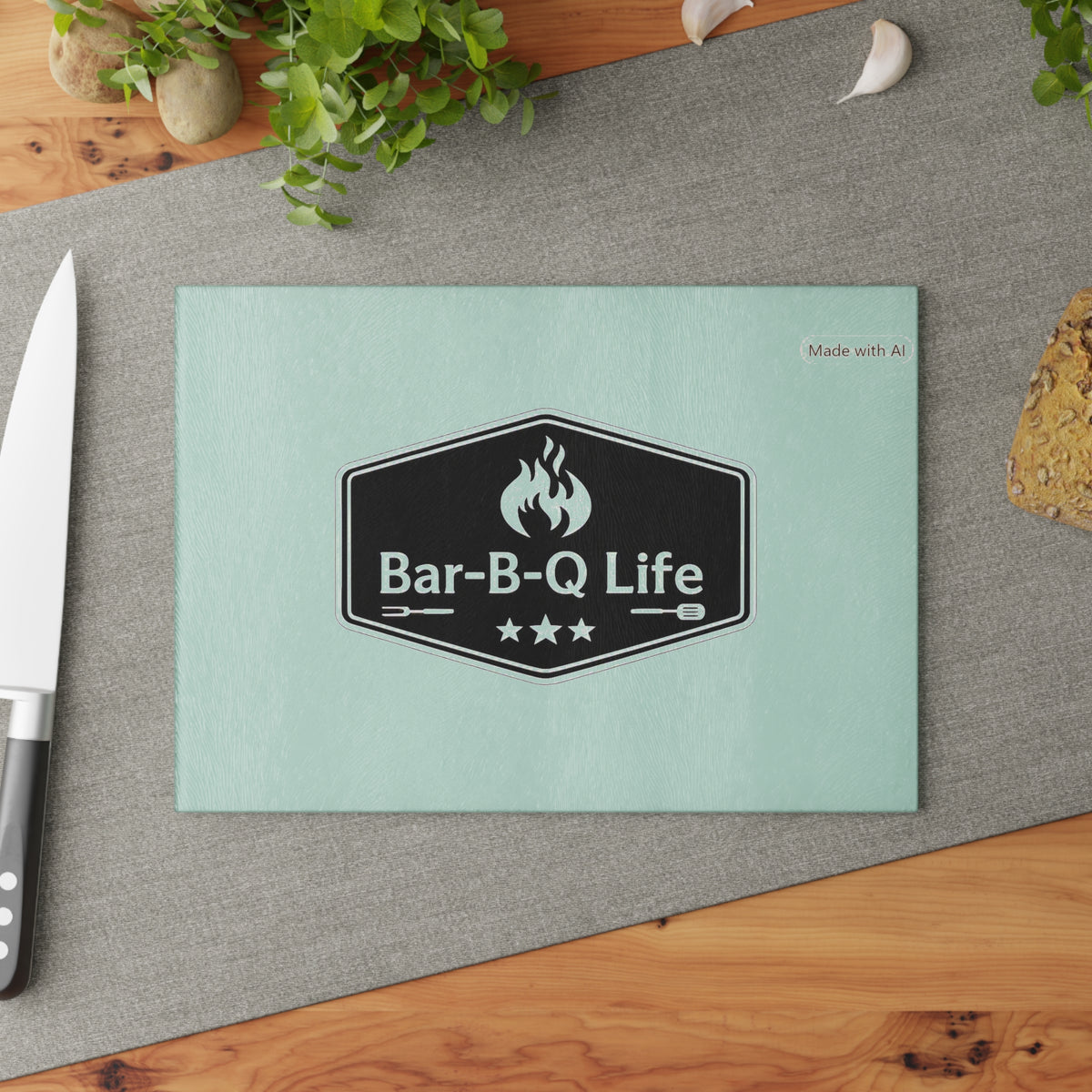 Bar-B-Q Life Glass Cutting Board – BBQ Grilling Kitchen Prep Board